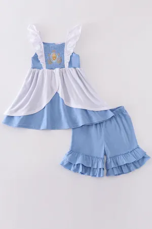 Blue Cinderella Smocked Girl Set