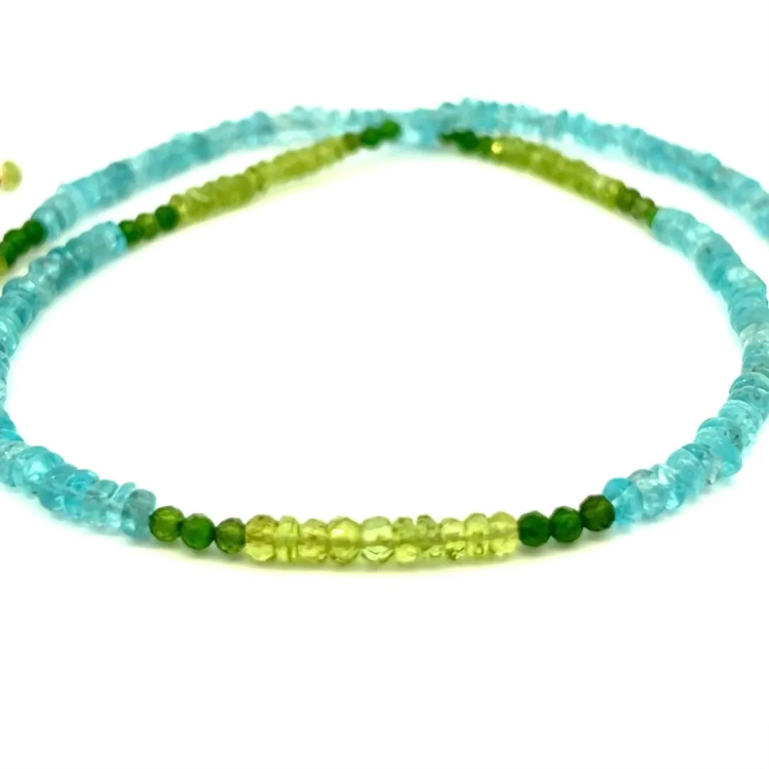 Blue Green Apatite Chrome Diopside and Peridot Necklace 14k GF Gold
