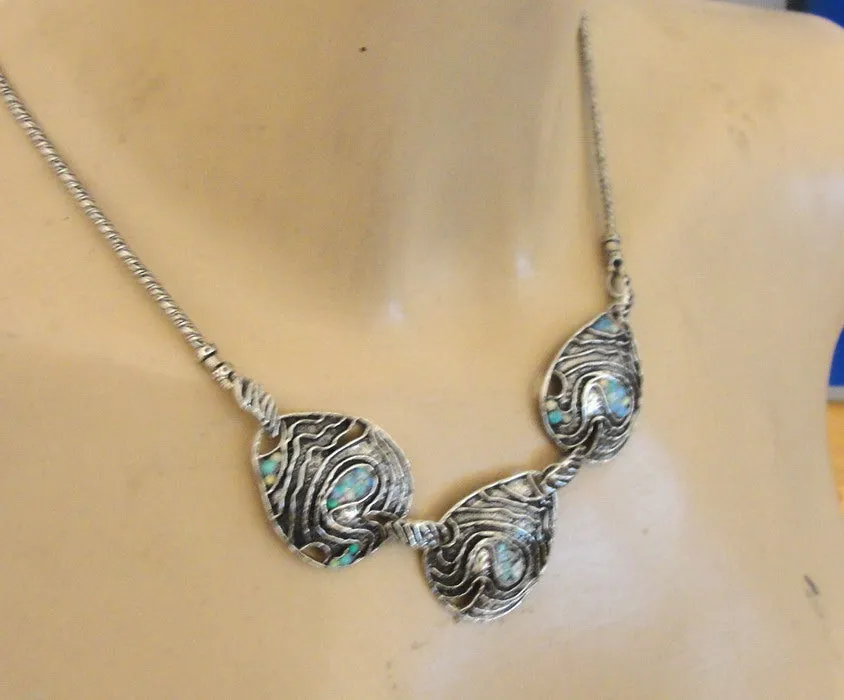 Blue Opal Necklace 925 Sterling Silver Handmade Dangle Hadar Designers (AS)