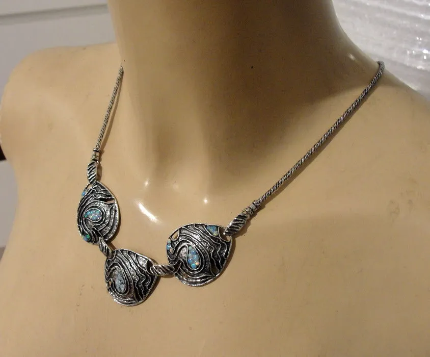 Blue Opal Necklace 925 Sterling Silver Handmade Dangle Hadar Designers (AS)