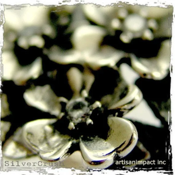 Blue Opals Floral Silver Ring - Moon Garden.