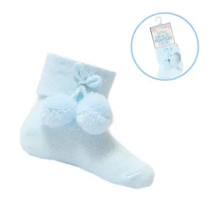 Blue Pom Pom Ankle Socks