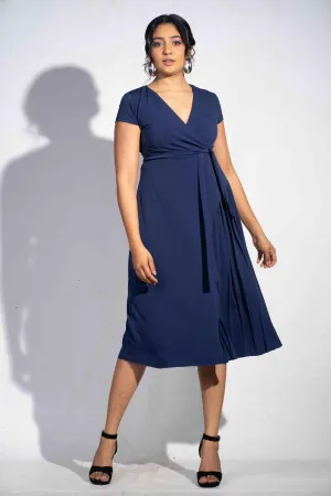 Blue Sapphire Bow tie V neck dress