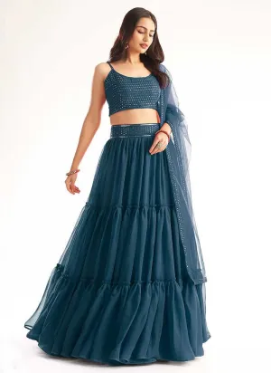 Blue Sequins Embroidered Stylish Lehenga Choli