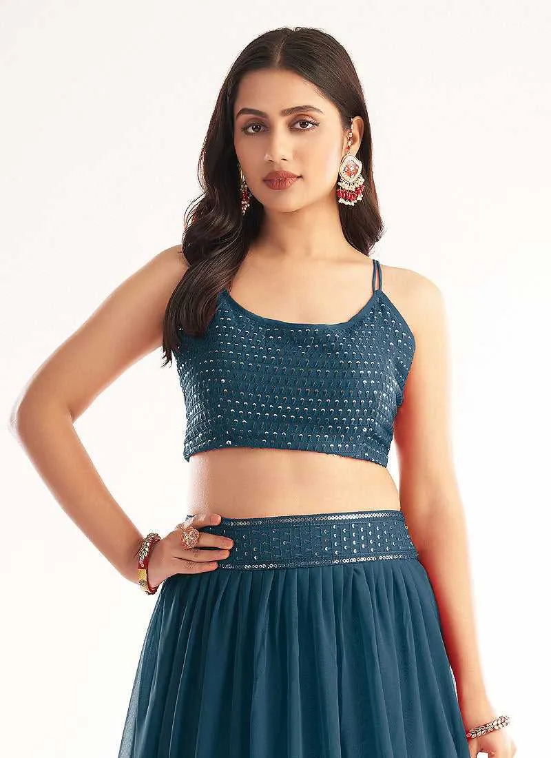 Blue Sequins Embroidered Stylish Lehenga Choli