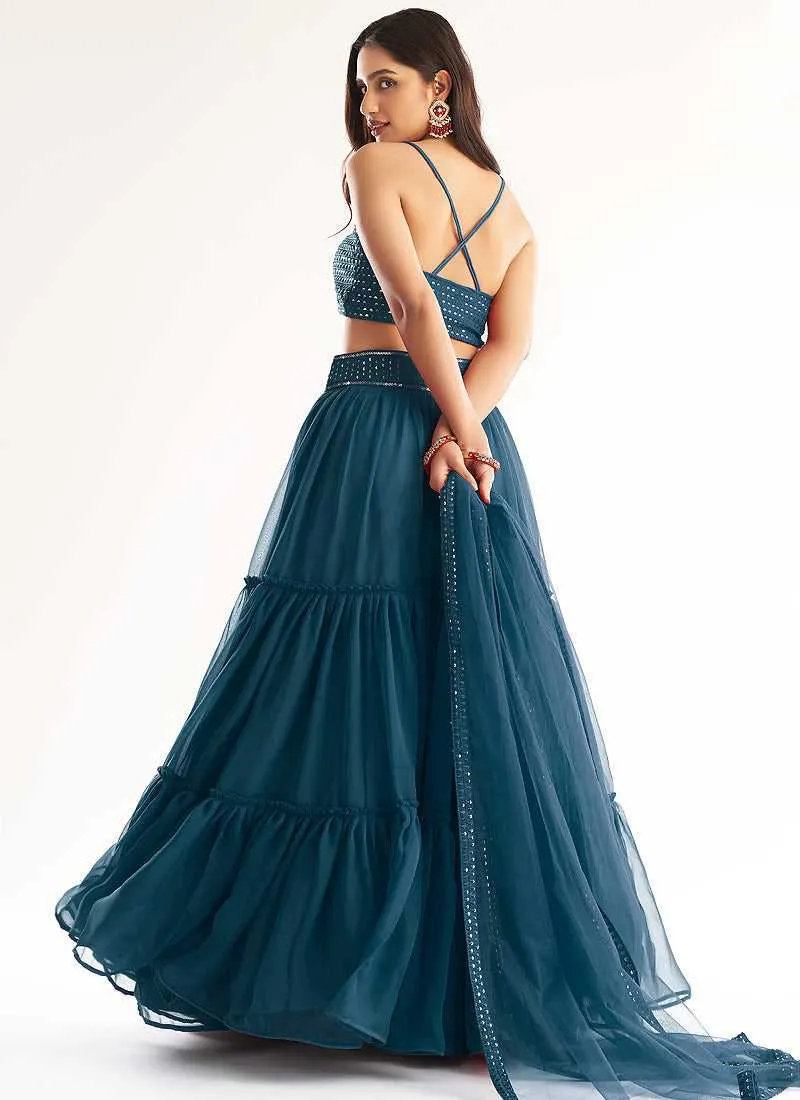 Blue Sequins Embroidered Stylish Lehenga Choli