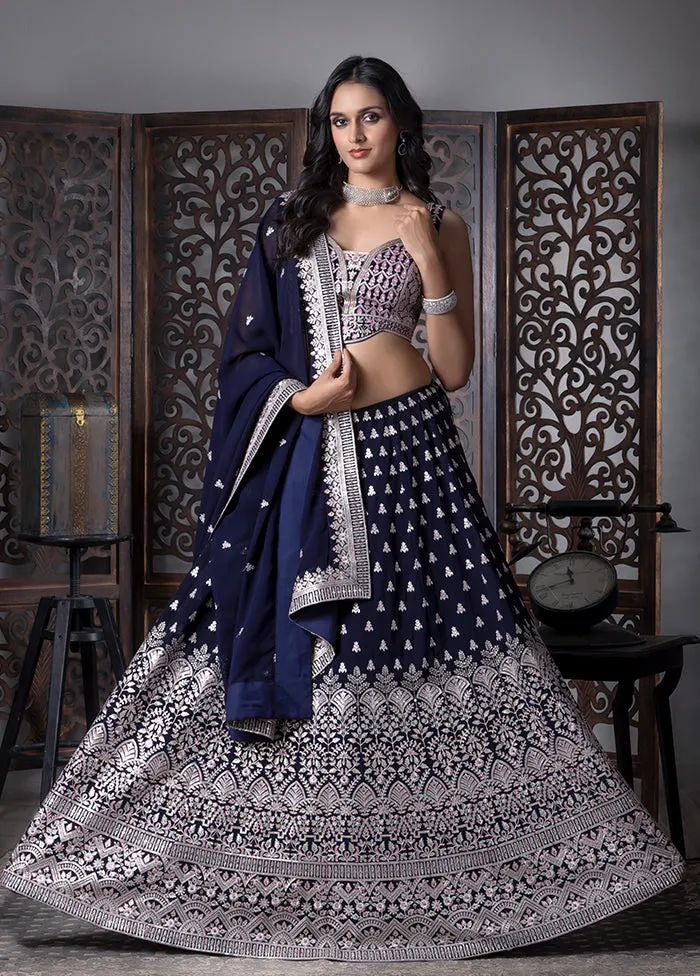 Blue Silk Readymade Lehenga With Dupatta