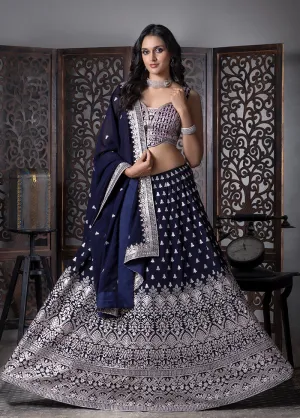 Blue Silk Readymade Lehenga With Dupatta