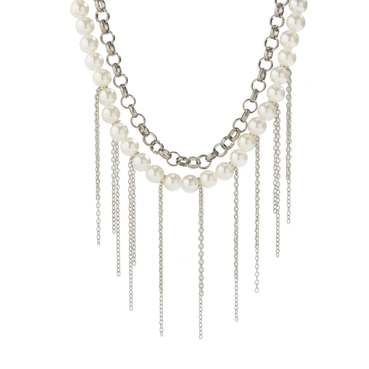 Boho Layered Pearl Chain Tassel Choker Necklace Set