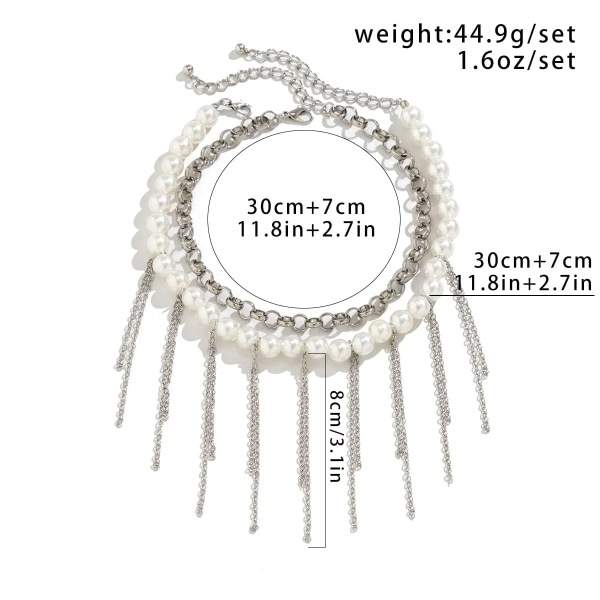 Boho Layered Pearl Chain Tassel Choker Necklace Set