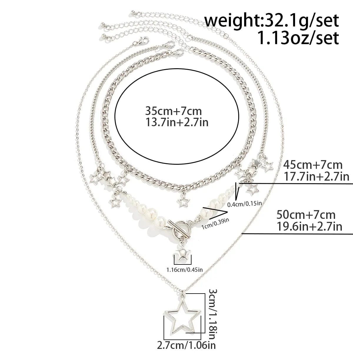 Boho Layered Star Pendant Pearl Chain Tassel Necklace Set
