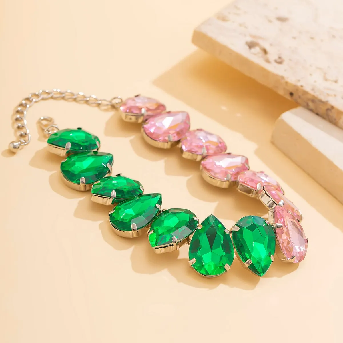 Boho Two Tone CZ Inlaid Waterdrop Choker Necklace