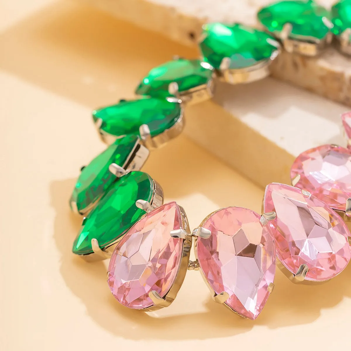 Boho Two Tone CZ Inlaid Waterdrop Choker Necklace