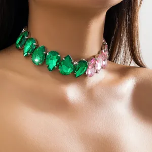 Boho Two Tone CZ Inlaid Waterdrop Choker Necklace