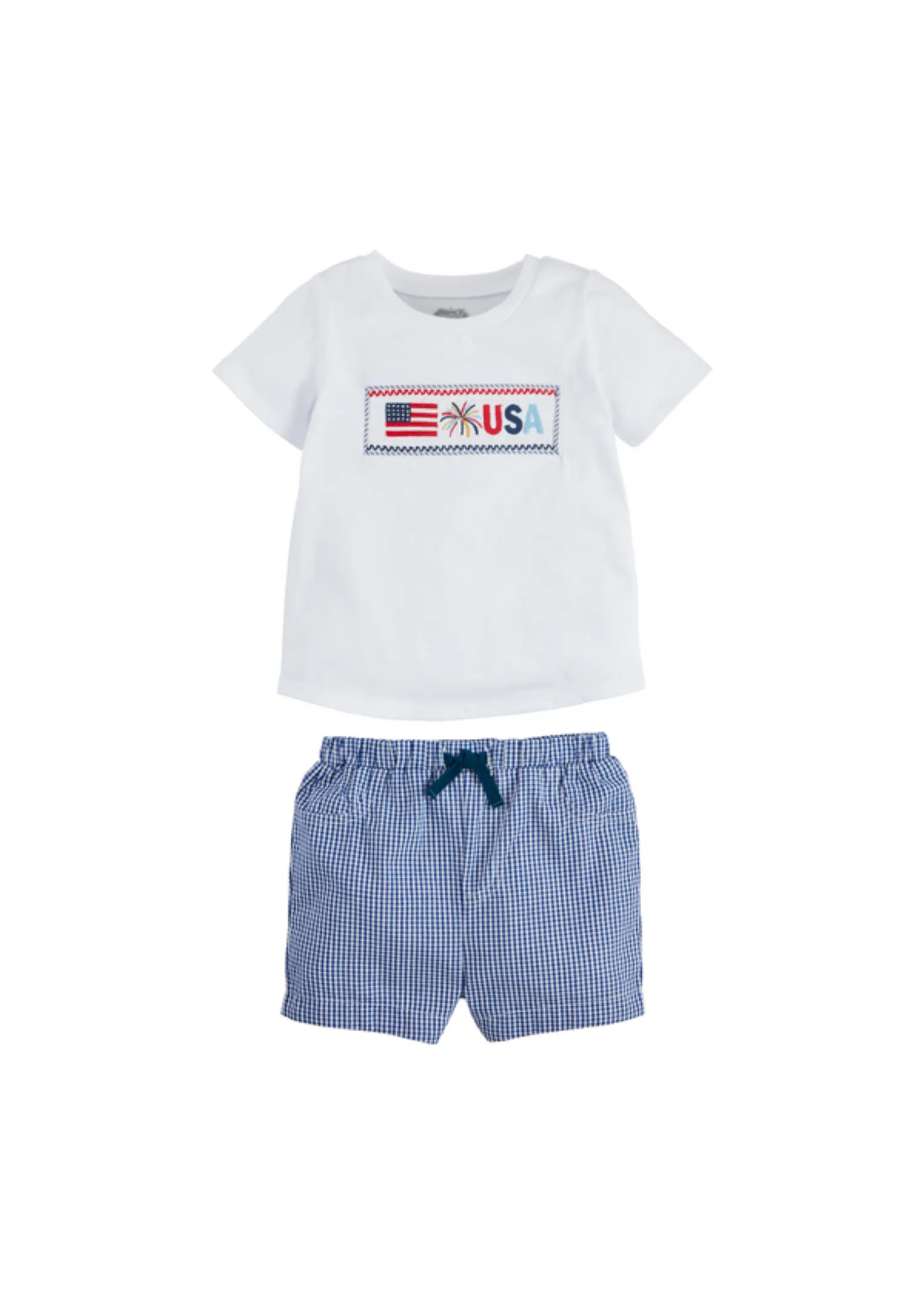 BOYS FLAG SMOCKED TEE AND SHORTS SET