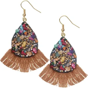 Brown Beaded Teardrop Tassel Earrings