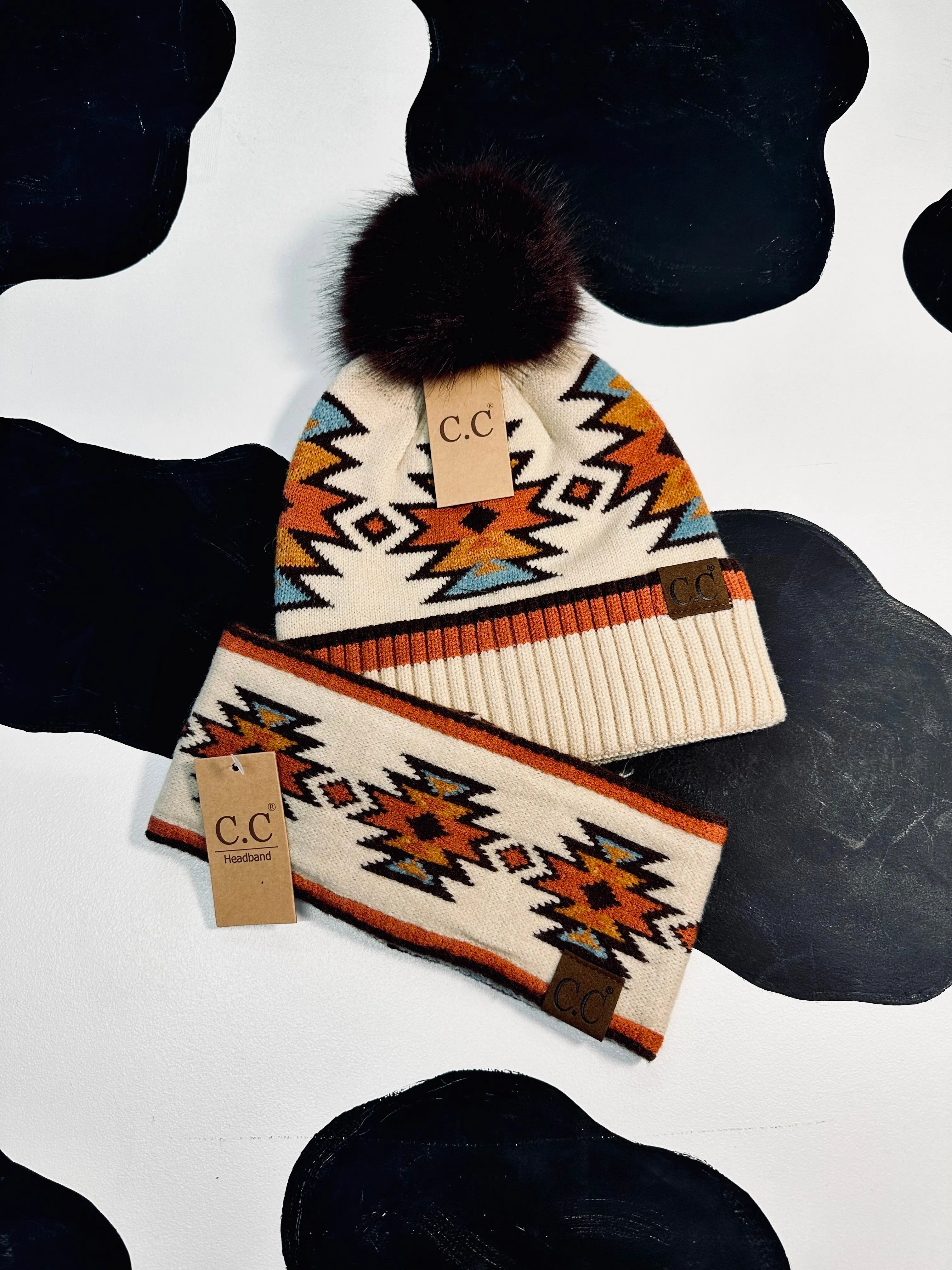 Burnt orange/ cream Aztec headband