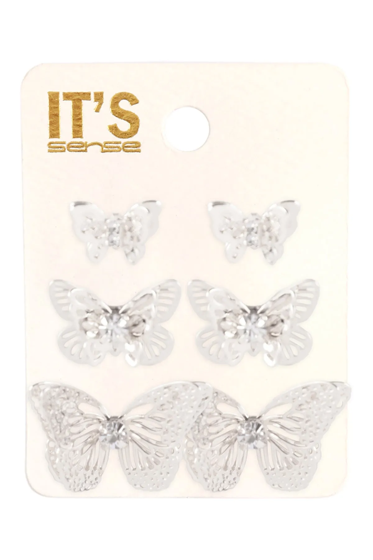 BUTTERFLY BRASS FILIGREE RHINESTONE 3SET EARRINGS