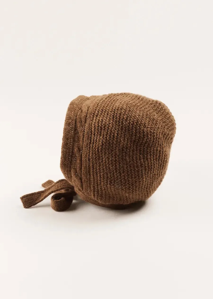 Cable Detail Knitted Bonnet in Brown (S-L)