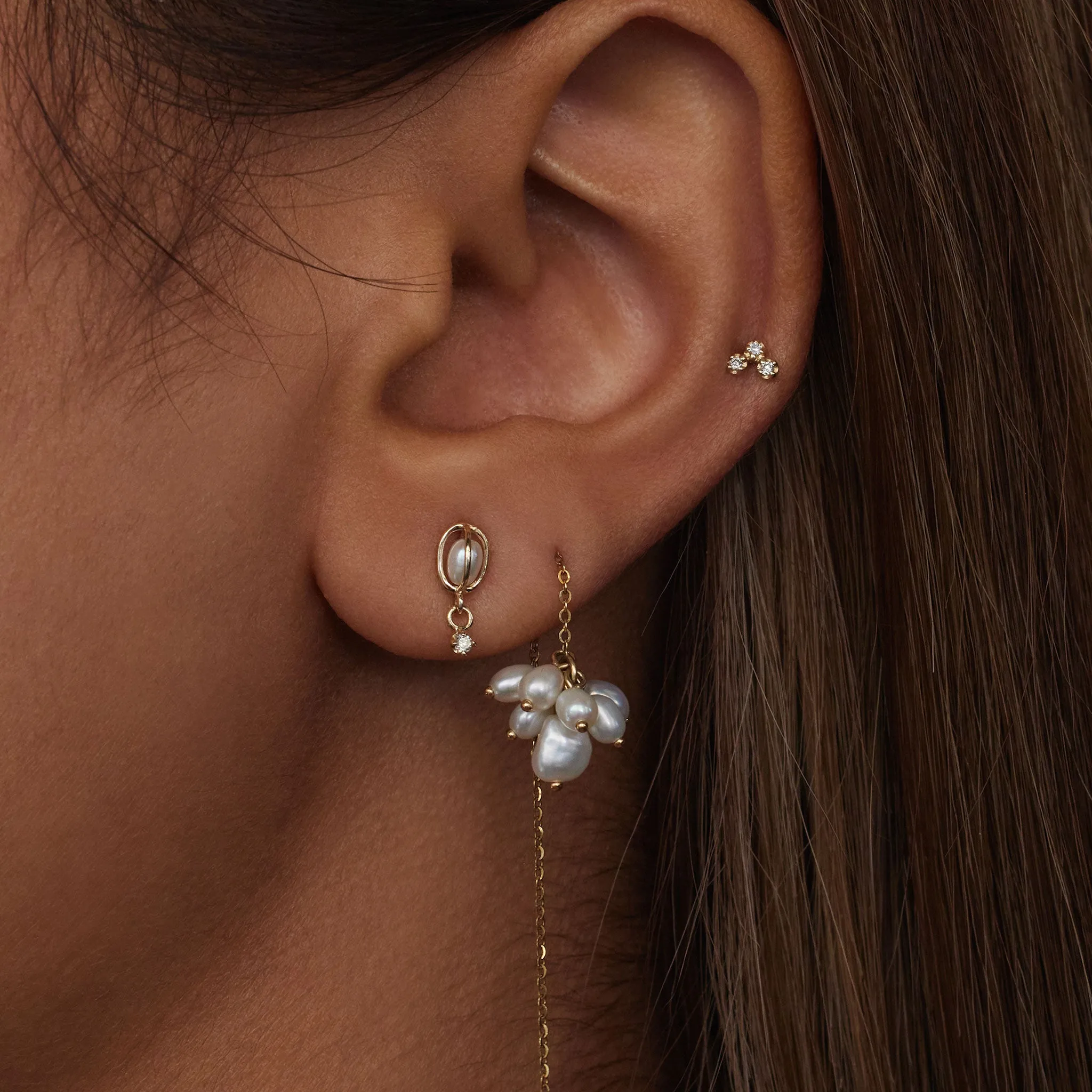 Caged Pearl & Diamond Drop Earring