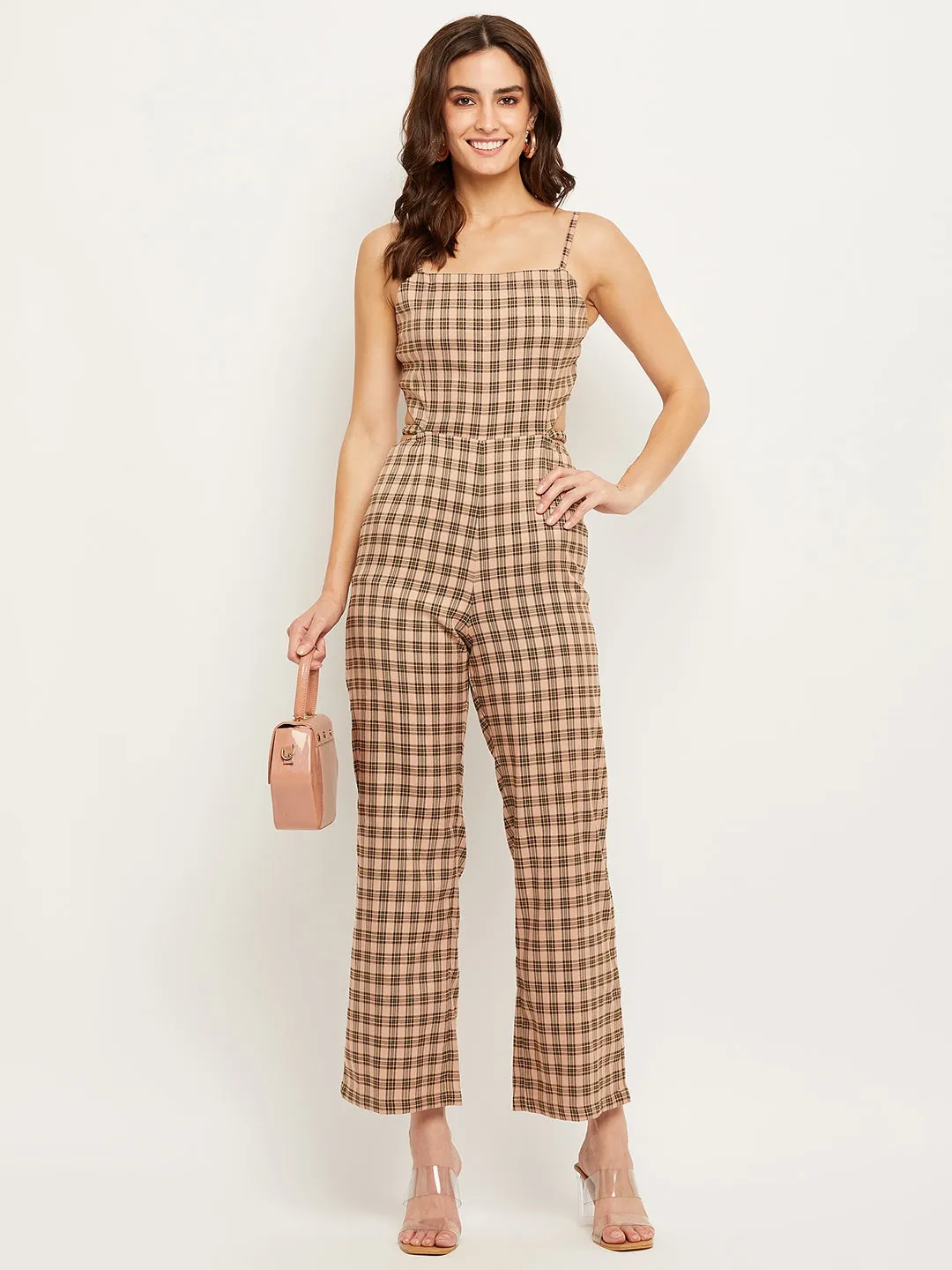 Camla Barcelona Women Beige Cut Out Spaghetti Strap Jumpsuit
