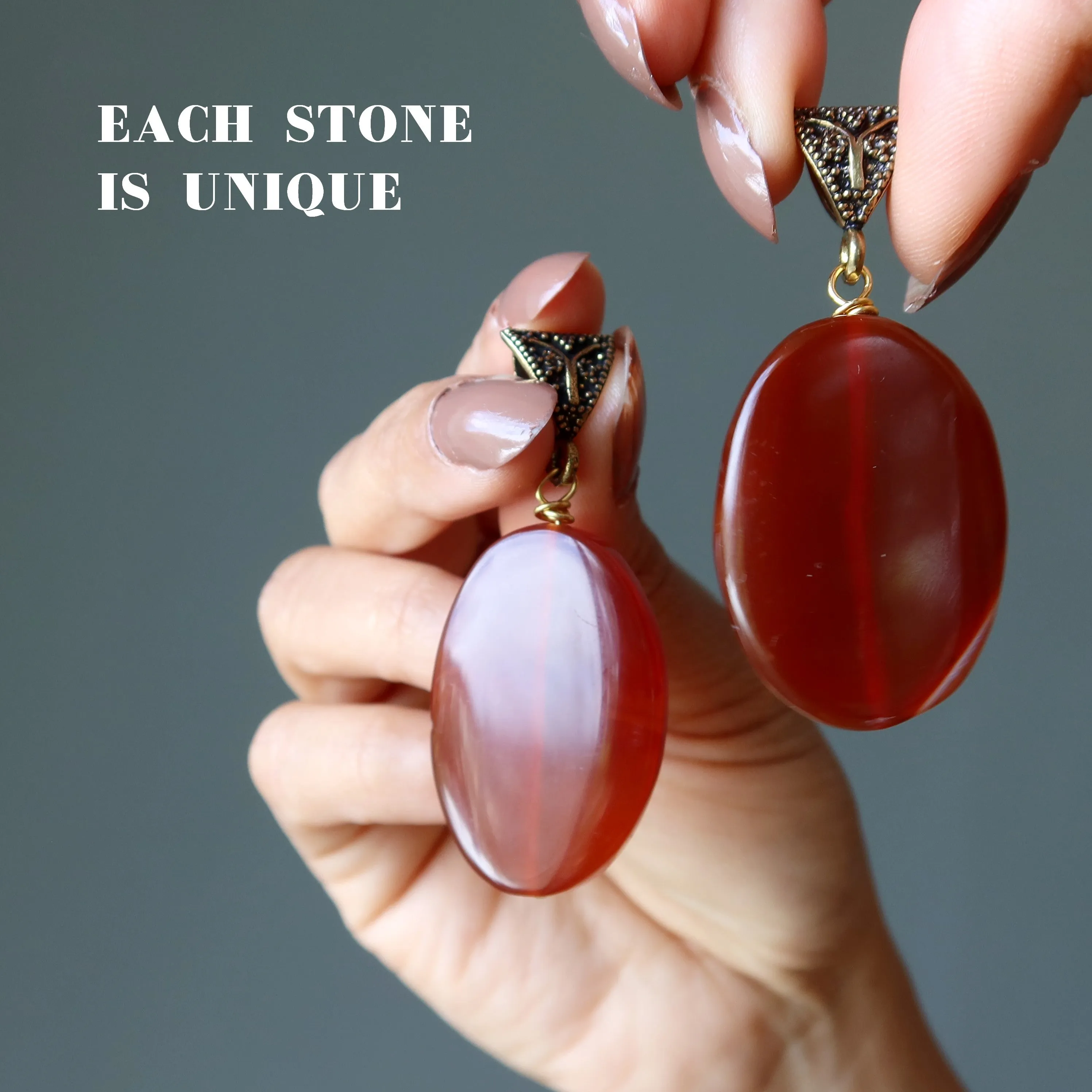 Carnelian Pendant Dark Red Oval Crystal Gold
