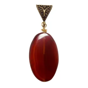 Carnelian Pendant Dark Red Oval Crystal Gold