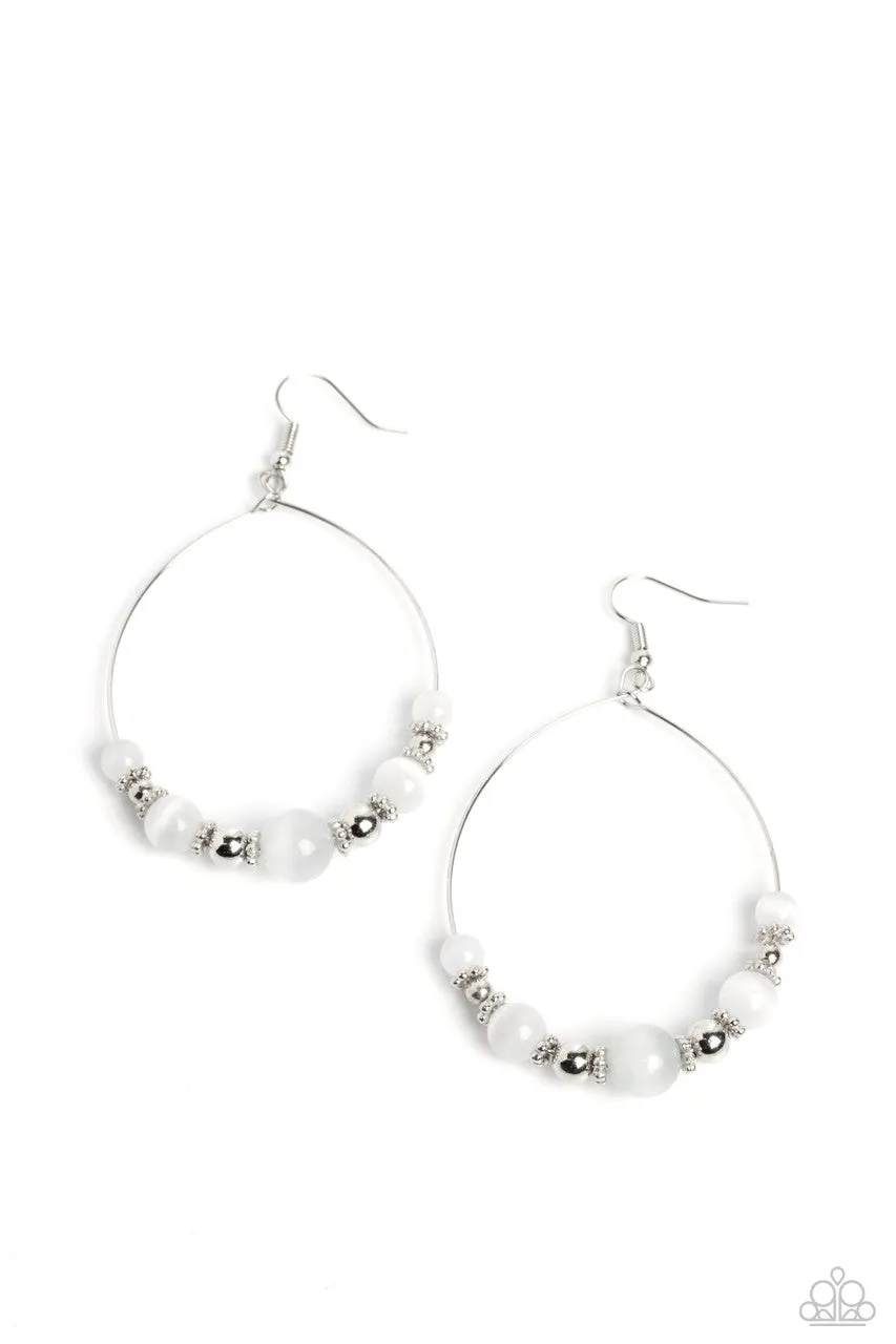 Cat's Eye Charisma - White -  Beaded Teardrop Paparazzi Fishhook Earrings