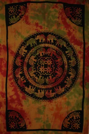 Celebration Of Elephants Rasta Mandala Tie Dye Tapestry