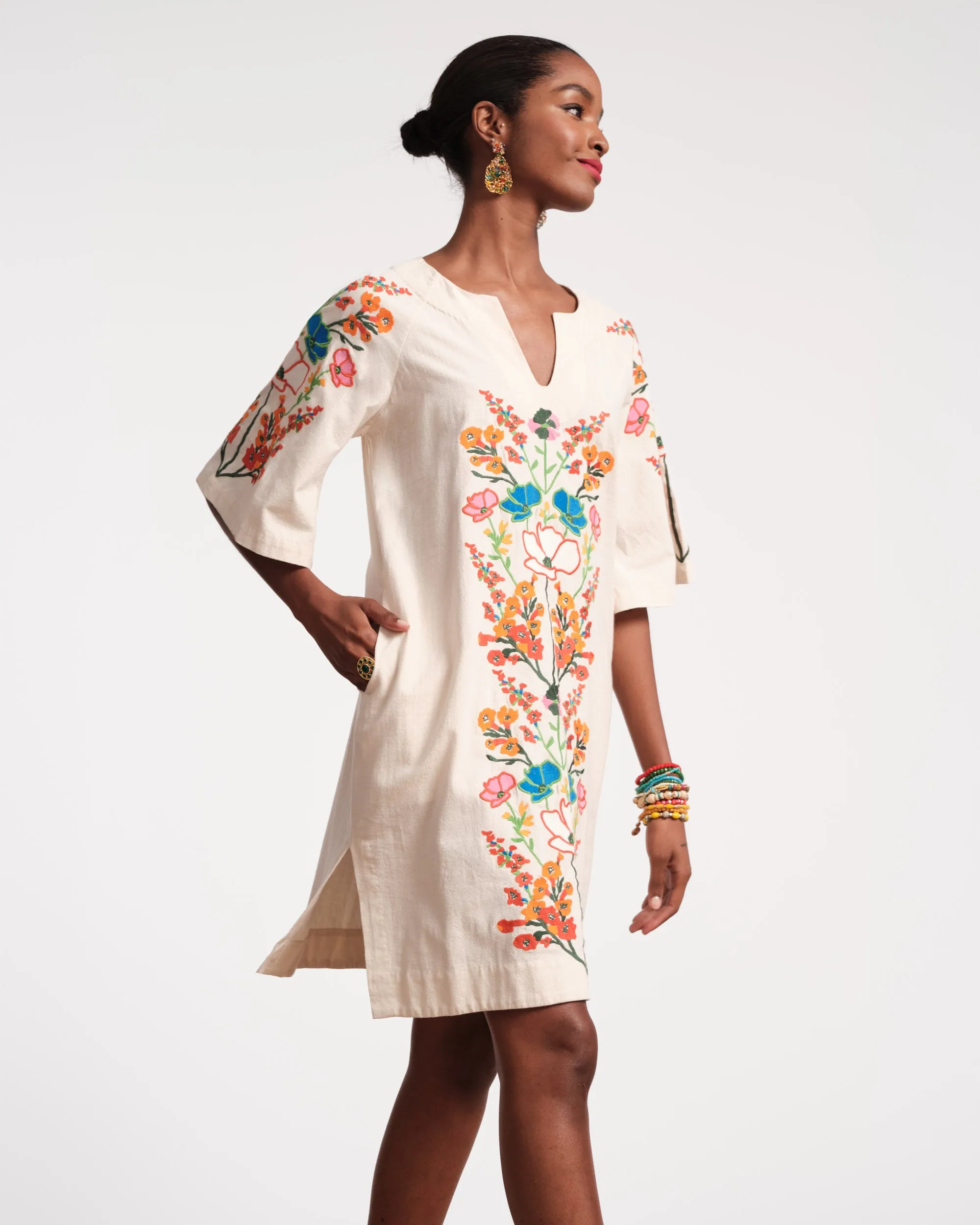 Charming Caftan Mini - Botanical Bash White