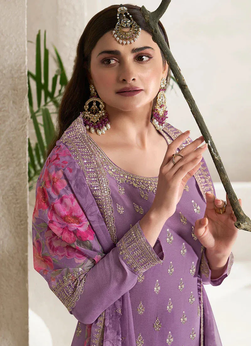 Charming Lavender Heavy Embroidered Sharara Suit