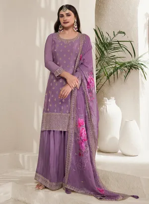 Charming Lavender Heavy Embroidered Sharara Suit