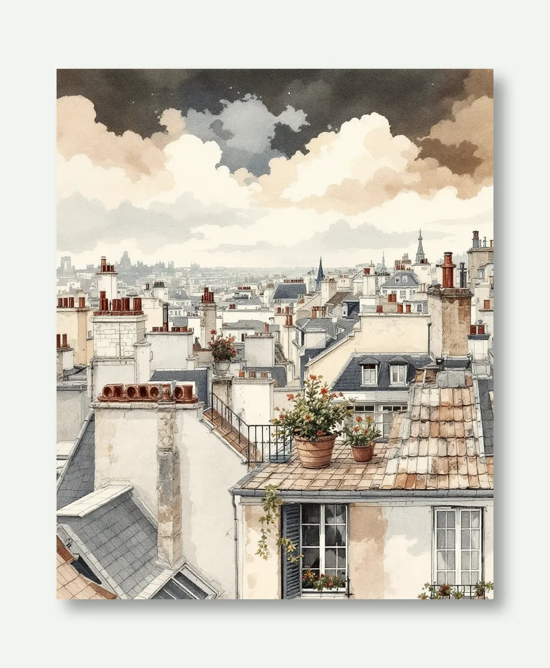 Charming Parisian Rooftops Art Wall Art Poster