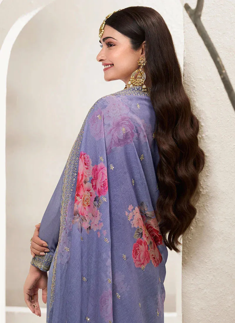 Charming Purple Heavy Embroidered Sharara Suit