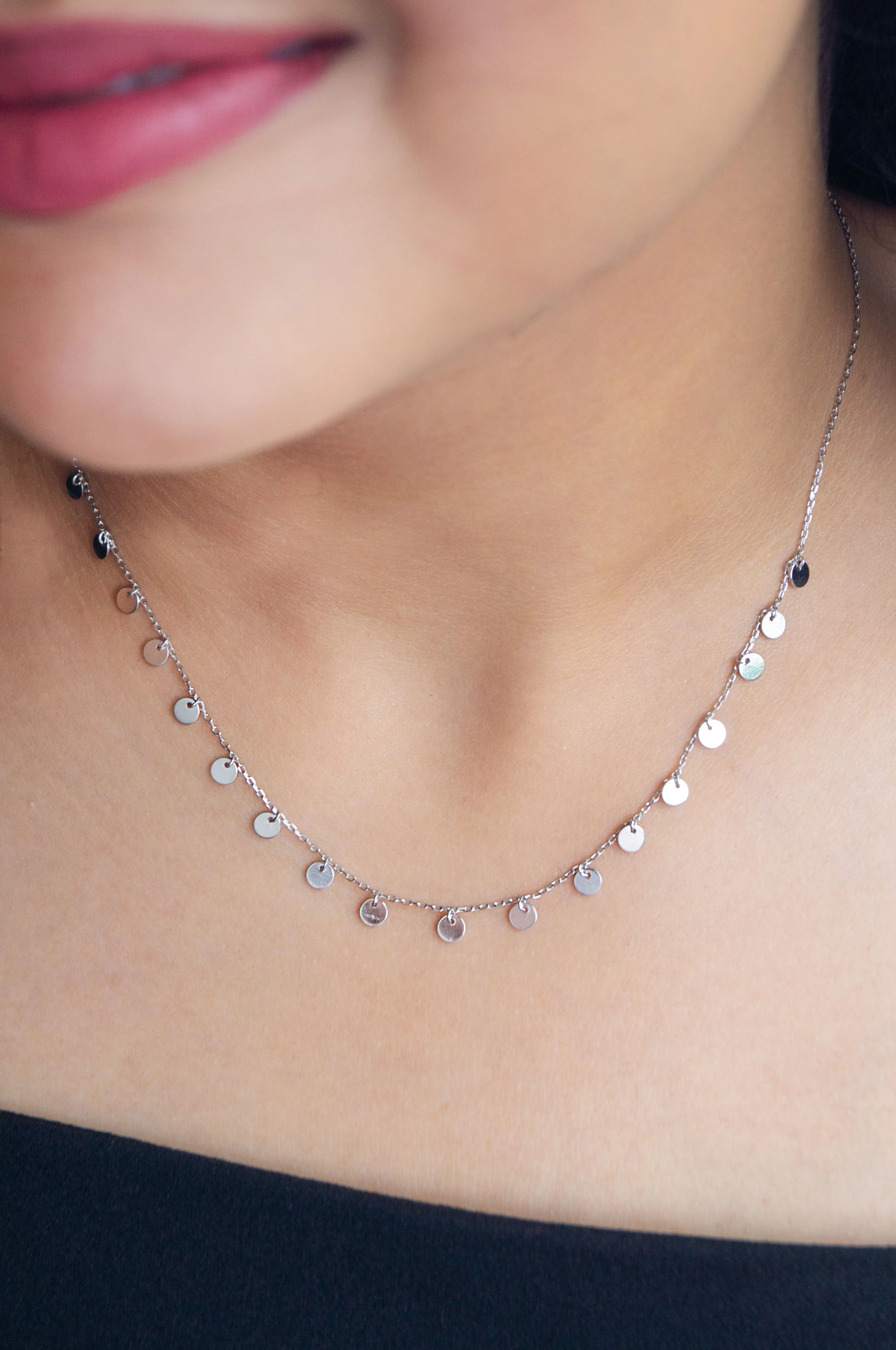 Charming Tiny Circles Sterling Silver Chain Necklace