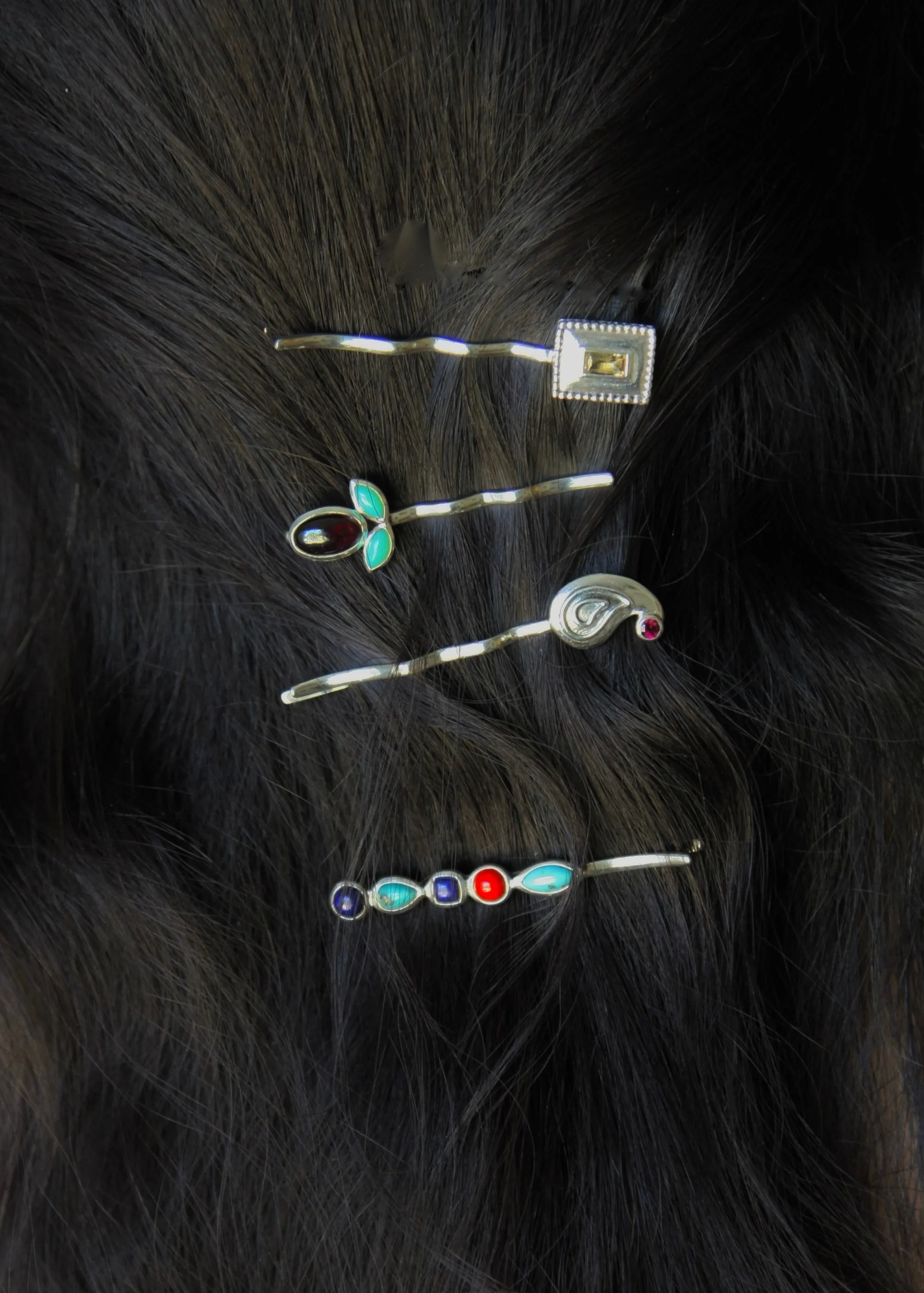 Chic lapis, turquoise and coral hair clip