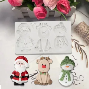 Christmas Snowman Santa Claus & Deer Silicone Mold Fondant Mould Cake Decorating Tool for Crafts Scrapbooking, Polymer Clay.