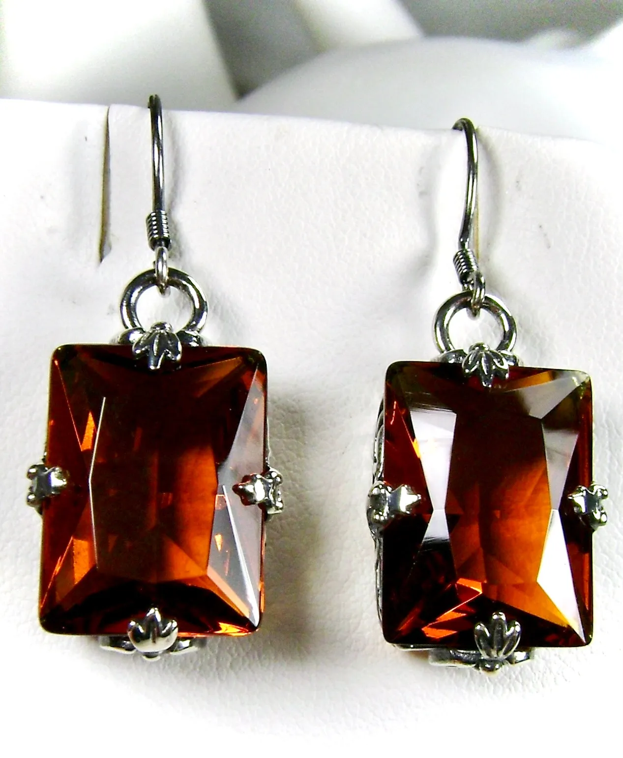 Cognac Citrine Jewelry Set, Rectangle Art Deco Set includes Ring, Earrings & Pendant #S15