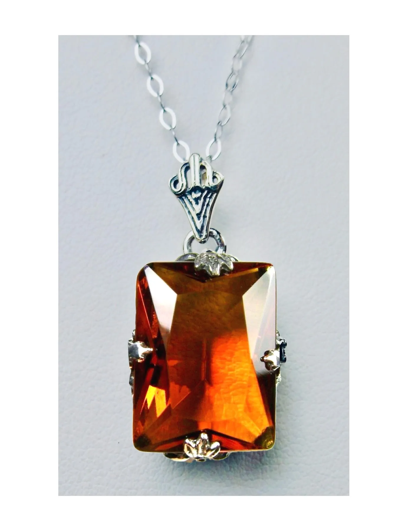 Cognac Citrine Jewelry Set, Rectangle Art Deco Set includes Ring, Earrings & Pendant #S15