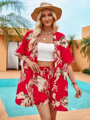Colorful Floral Printed Short Sleeved - 2 Piece