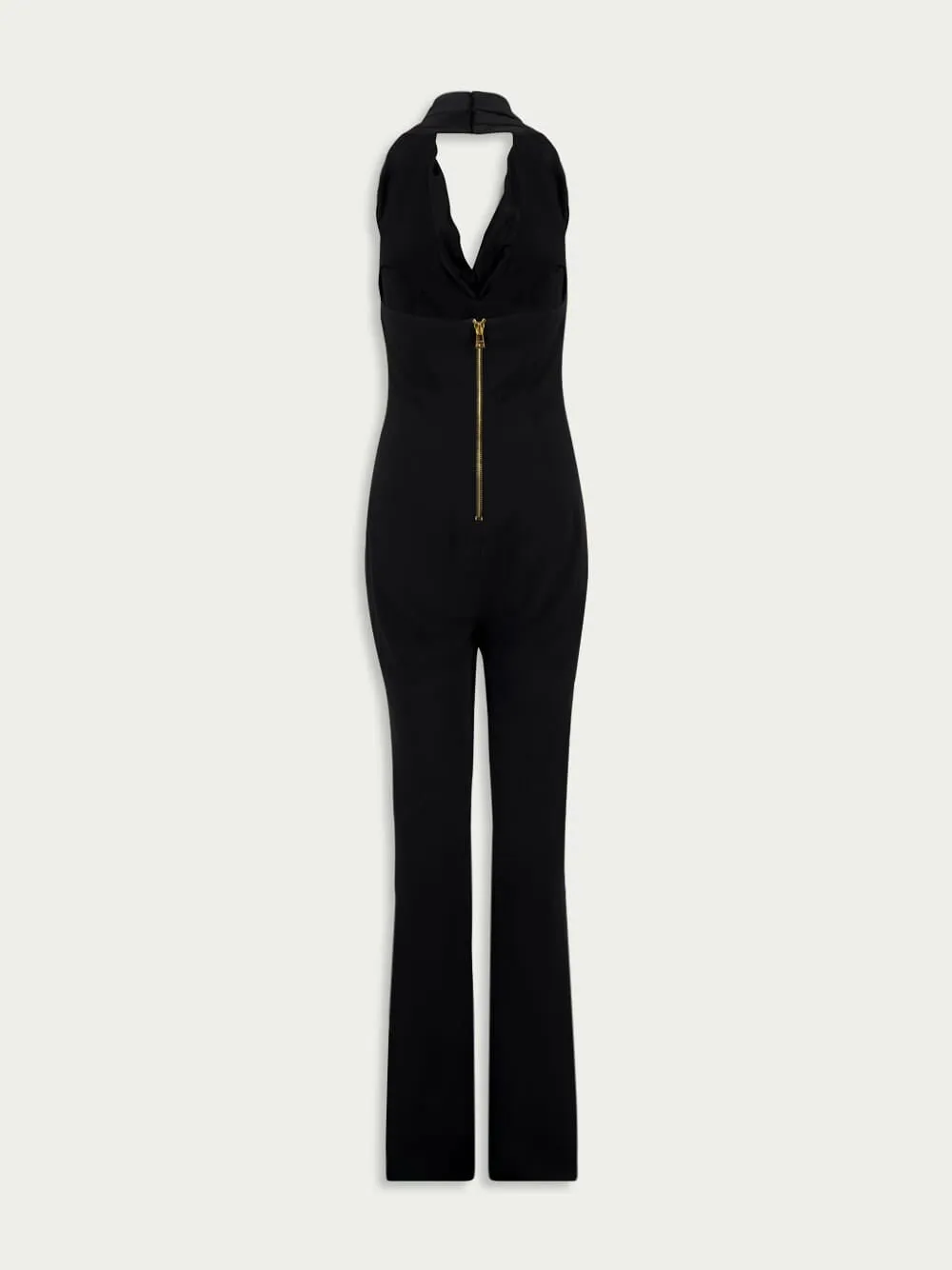 Cowl Neck Crepe Flare Jumpsuit