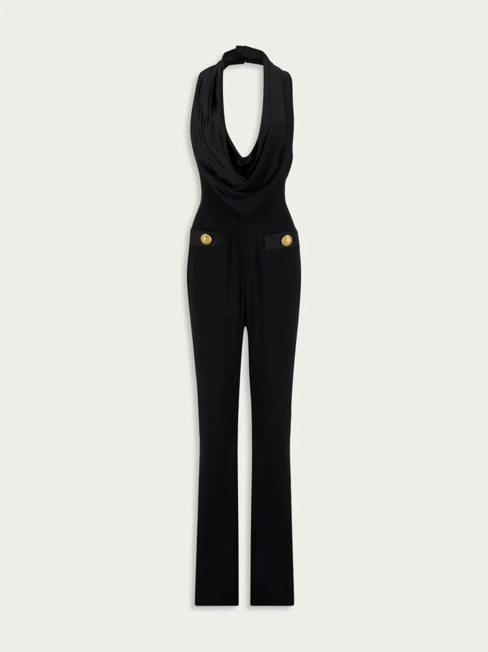 Cowl Neck Crepe Flare Jumpsuit