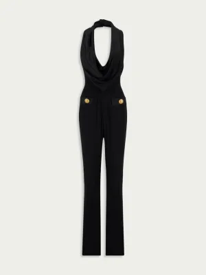 Cowl Neck Crepe Flare Jumpsuit