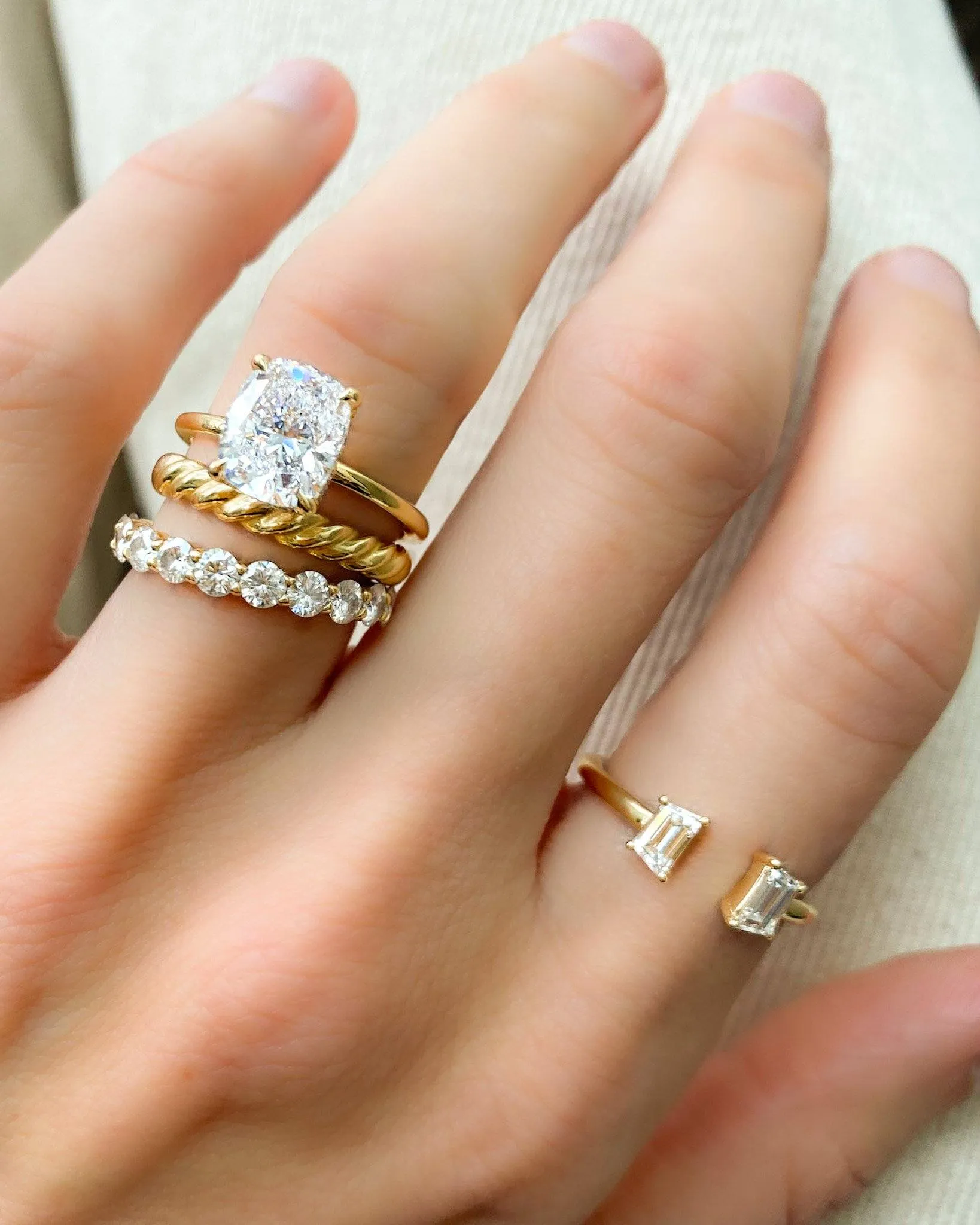 Crescent Solitaire Engagement Ring With Elongated Cushion Cut Diamond