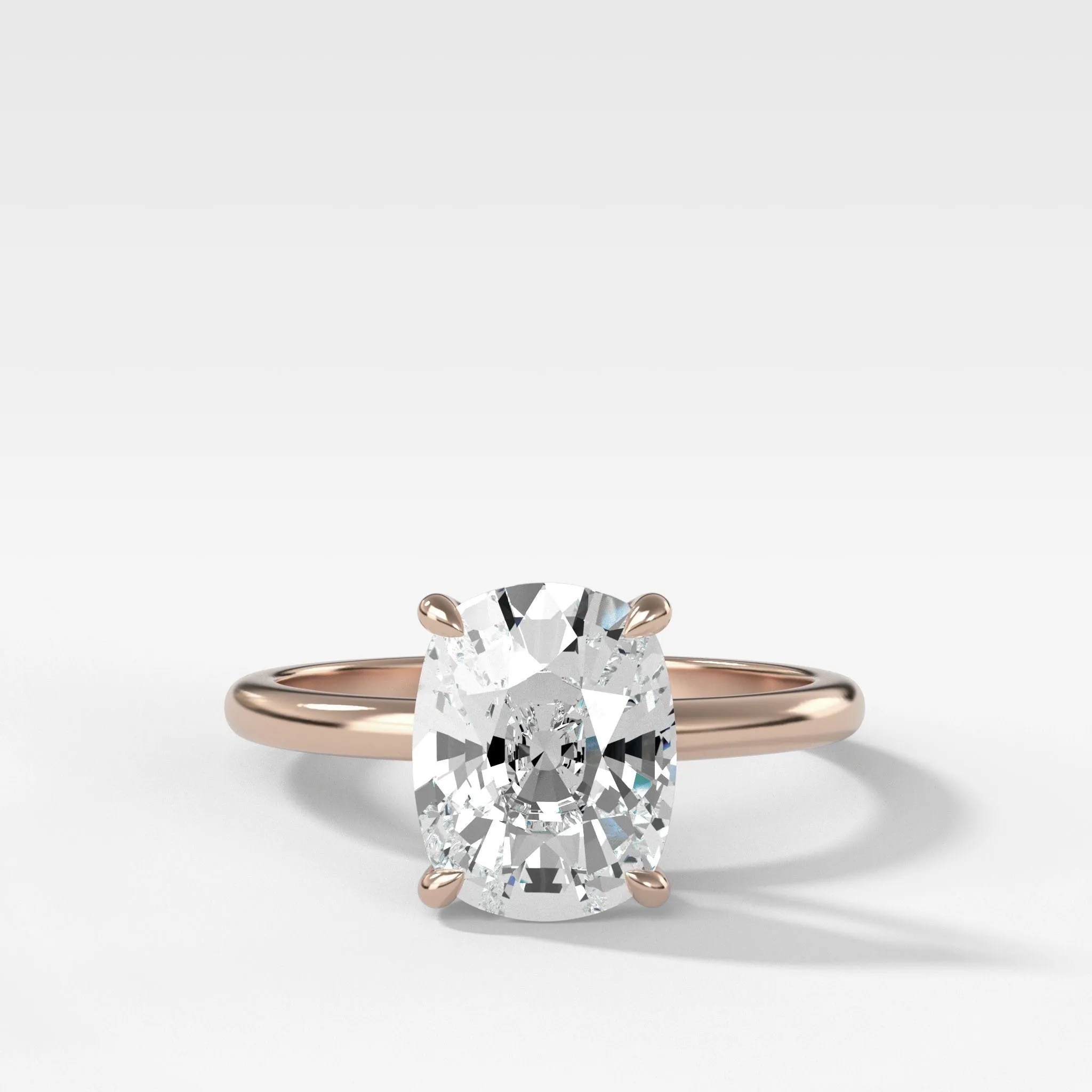 Crescent Solitaire Engagement Ring With Elongated Cushion Cut Diamond