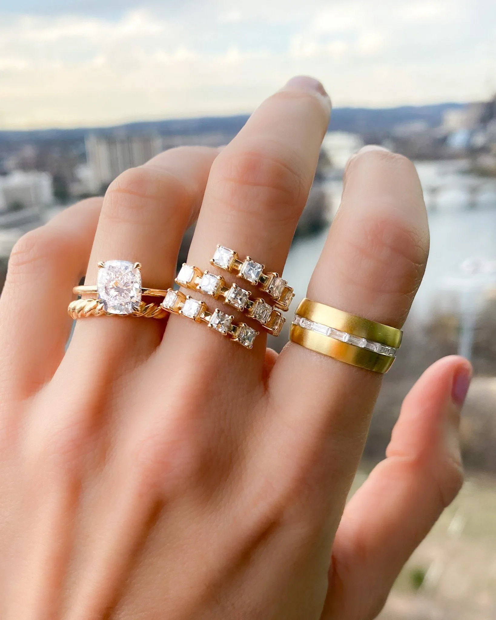 Crescent Solitaire Engagement Ring With Elongated Cushion Cut Diamond