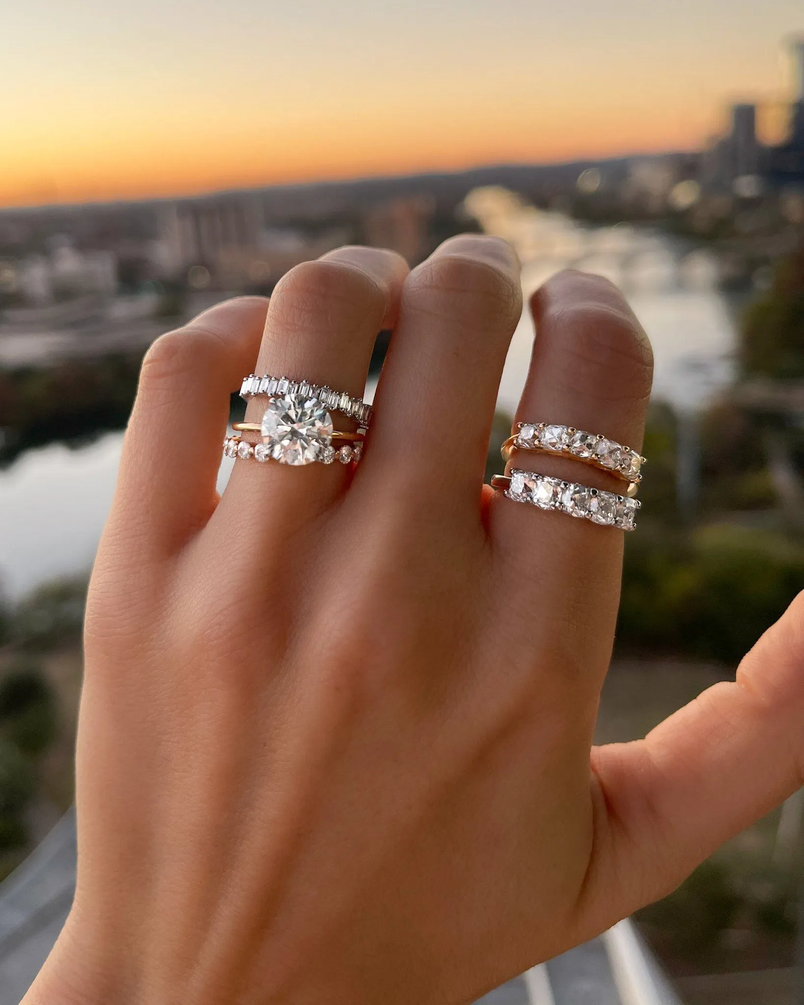 Crescent Solitaire Engagement Ring With Round Cut Diamond
