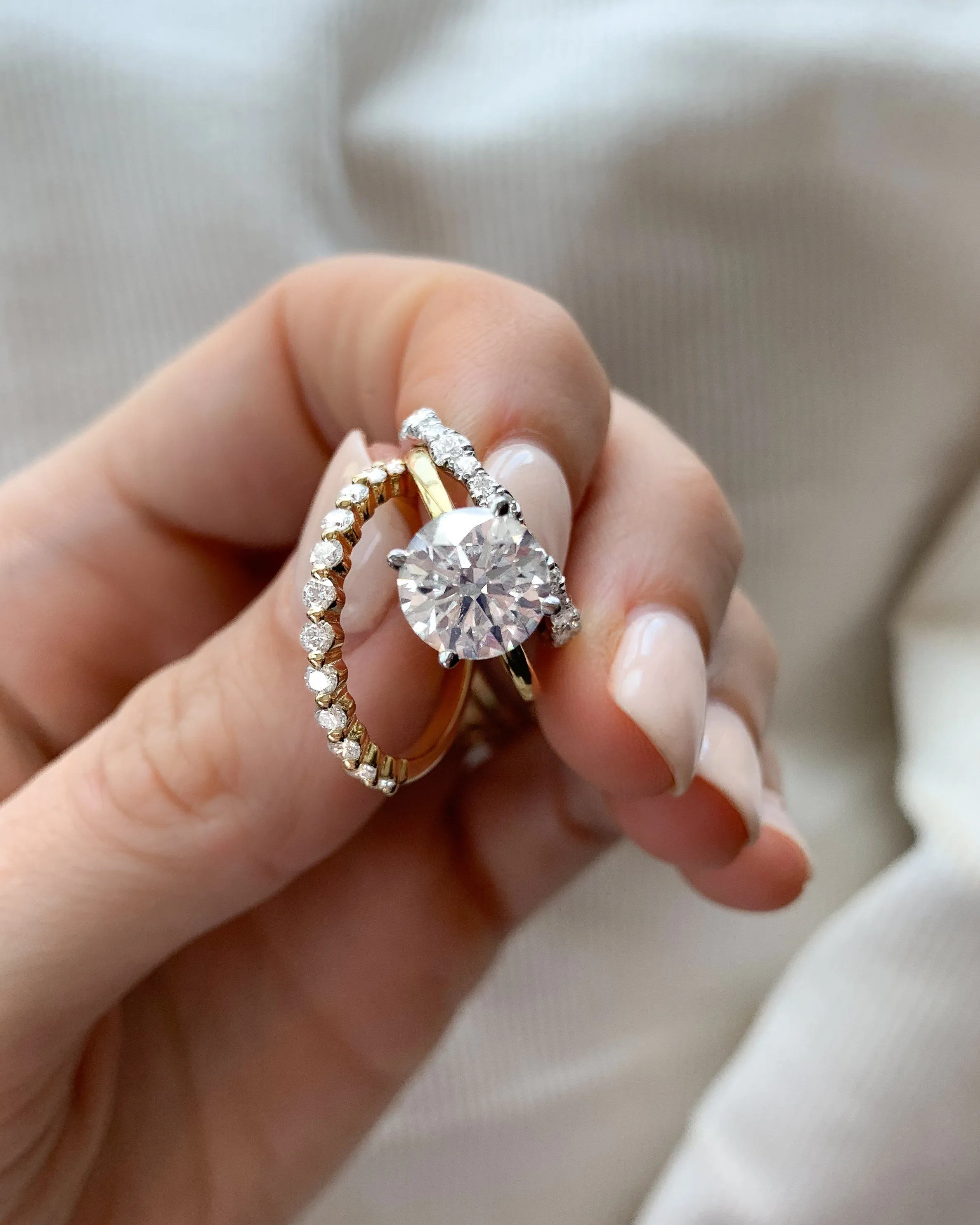 Crescent Solitaire Engagement Ring With Round Cut Diamond