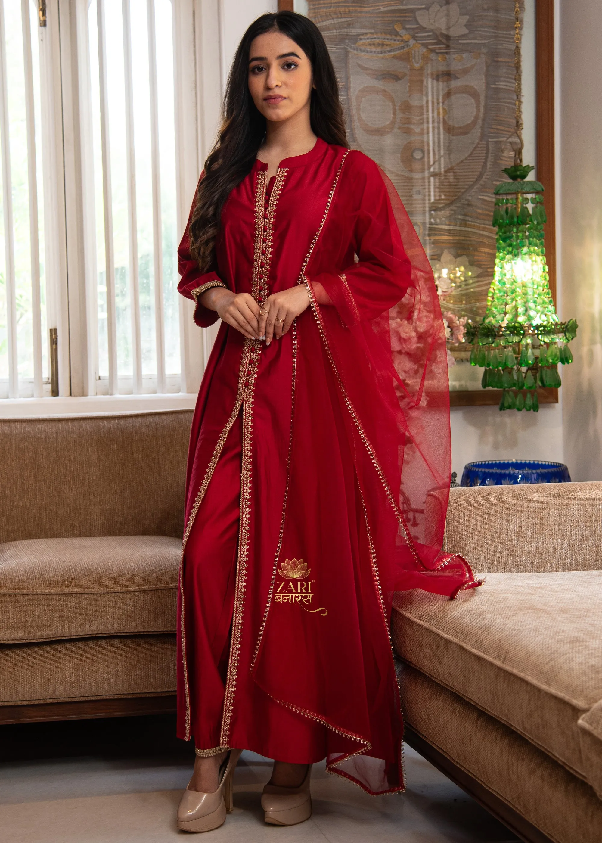 Crimson Lattice Adorn Suit-Set of 3