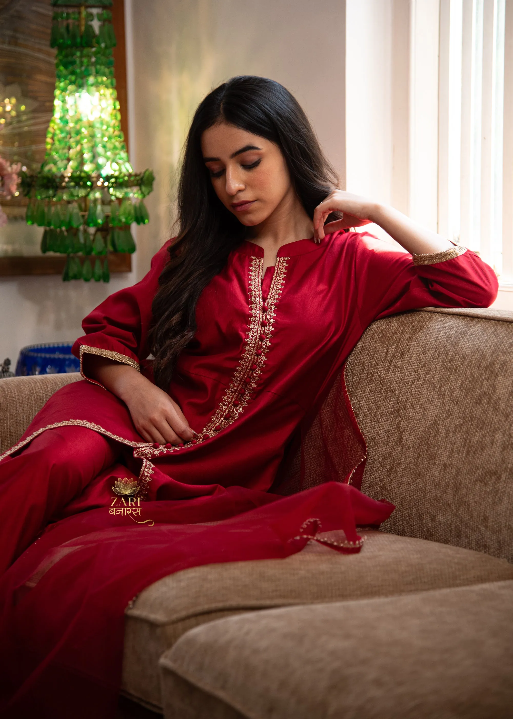 Crimson Lattice Adorn Suit-Set of 3